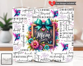 Mom Tumbler Wrap PNG, Motherhood Affirmations 20 oz Skinny Tumbler Sublimation Design, Positive Mom Life Gift Digital Download