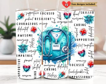 Personnalisé personnalisé infirmière médicale appréciation gobelet maigre 20 oz sublimation design téléchargement numérique png instantané, emballage de gobelet d'infirmière