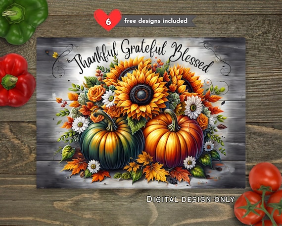 Thankful Grateful Blessed Sublimation Cutting Board Design Download, Fall Christian Inspirational Cutting Board Bible Verse PNG, DIGITAL