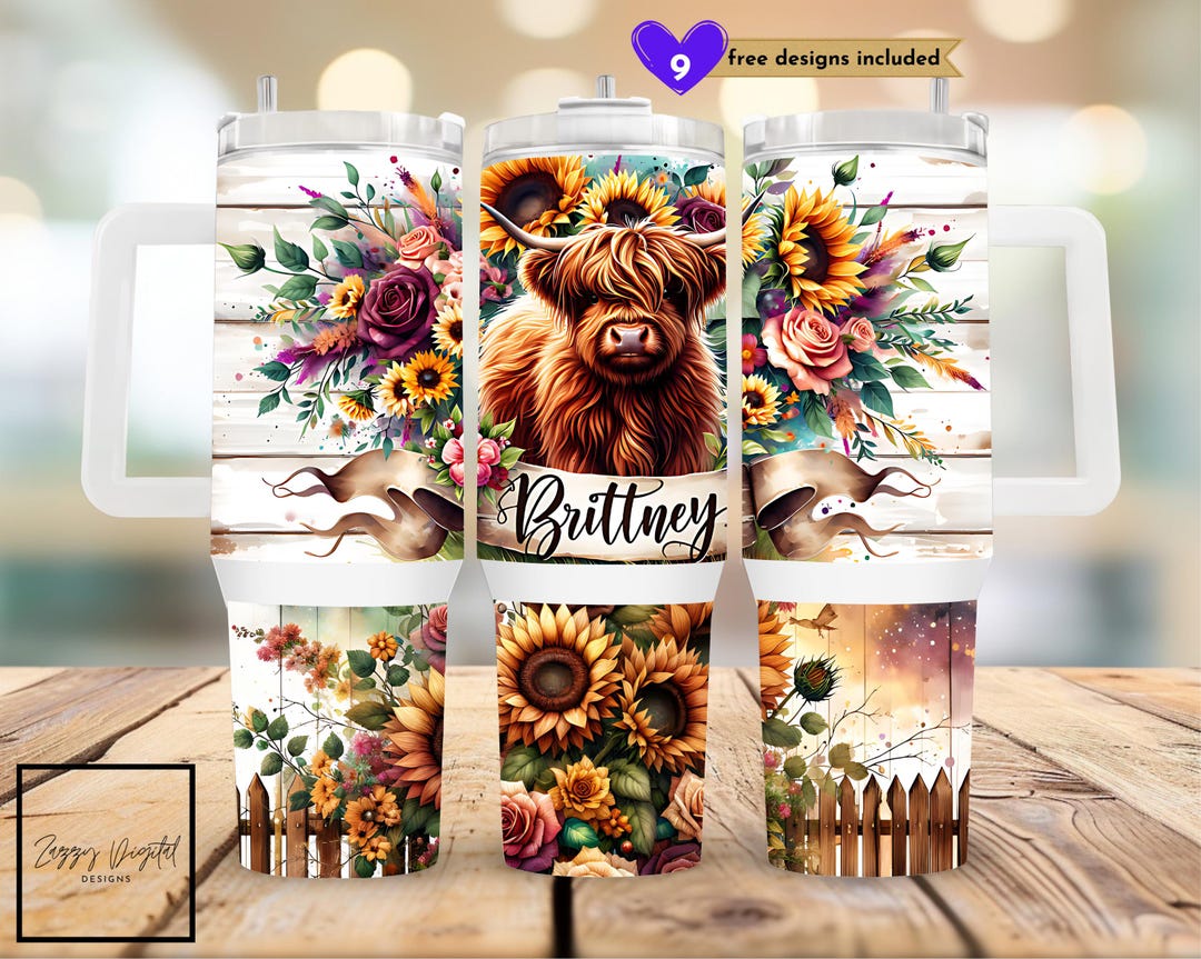 Custom Highland Cow 40oz Tumbler Wrap - PNG Tumbler Design Sublimation ...