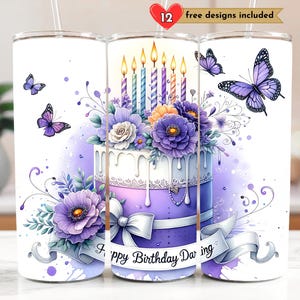 Personalized Name Happy Birthday Cake 20 oz Skinny Tumbler Sublimation Design DIGITAL, Birthday Design PNG, Birthday Tumbler Wrap, Custom