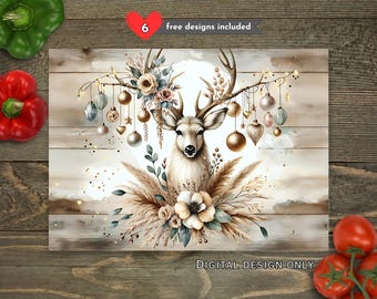 Boho rendier kerst keuken glazen snijplank png, rustieke vakantie keuken sublimatie snijplank ontwerp, snijplank png downloaden