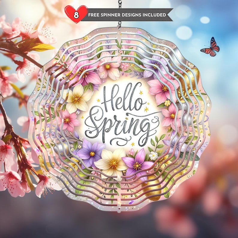 Spring Wind Spinner Happy Spring Wind Spinner PNG, Pastel Floral Spinner Sublimation Design ...
