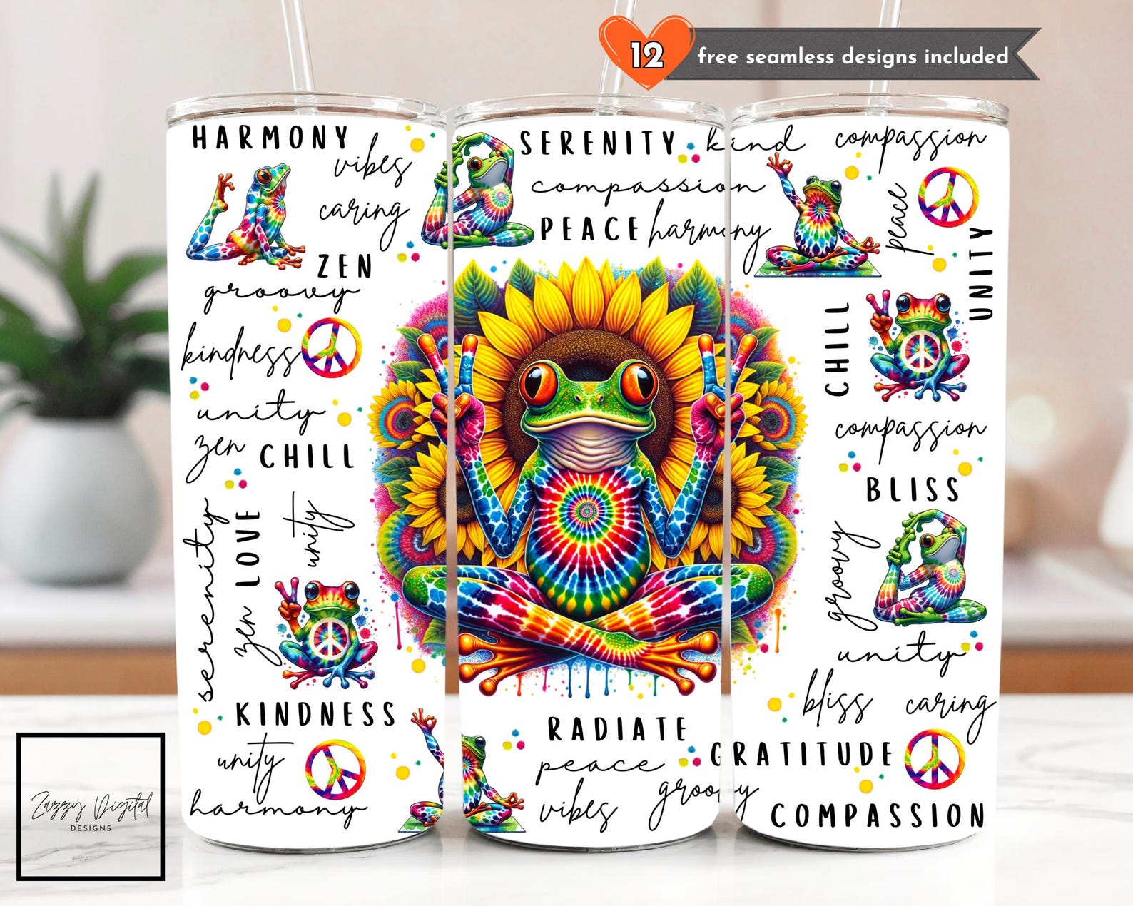 Positive Affirmations Frog Tumbler Wrap, Peace Love 20 Oz Skinny ...