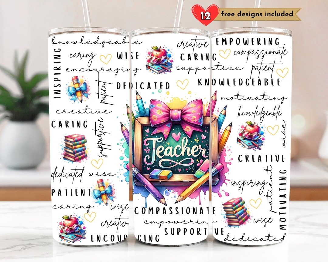 Teacher 20 Oz Skinny Tumbler Sublimation Design Digital Download PNG ...