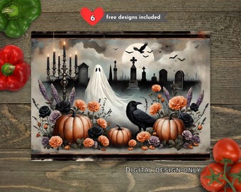 Halloween Gothic Spooky Ghost Sublimationsschneidebrett Design, Halloween Schneidebrett PNG, Kürbis Schneidebrett Datei Digitaler Download