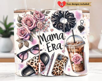 Mama Era 20 Unzen Skinny Tumbler Sublimation Design Digitaler Download PNG Instant DIGITAL NUR, Muttertag Mama Mama Floral Tumbler Wrap