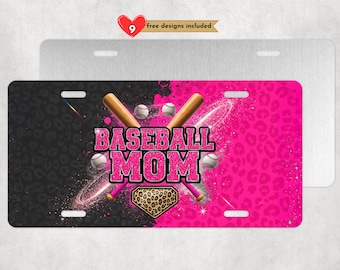 Baseball Mom License Plate Design, Glitter Leopard Sports Mom Sublimation Design Digital Download PNG, 12 By 6 Inch Car License Plate
