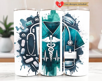 Krankenschwester 20 oz Skinny Tumbler Sublimation Design Digitaler Download PNG Instant DIGITAL NUR, Murse, Pflegekraft png, Krankenschwester Tumbler