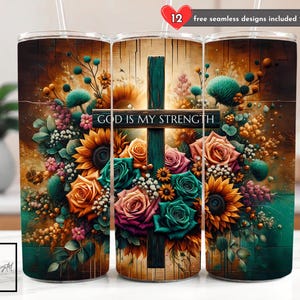 God Is My Strength Christian Tumbler Wrap Faith Bible Verse 20 oz Skinny Tumbler Sublimation Design Digital Download PNG, Religious Tumbler