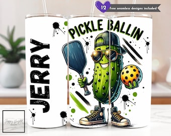 Custom Name Pickle Ball Funny Tumbler Wrap, 20 oz Skinny Tumbler Sublimation Design Digital Download PNG Instant DIGITAL ONLY, Tumbler Wrap