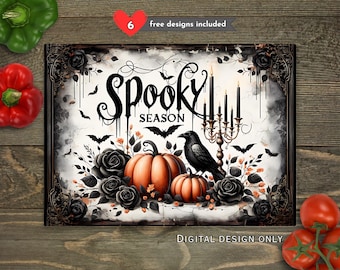 Halloween-Spookysaison Sublimations-Schneidebrett Design-Download, Herbst-Kürbis-Schneidebrett PNG, Schneidebrett-Datei Digitales Design