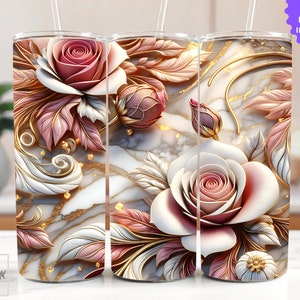 3D Seamless Roses Floral Tumbler Wrap, 20 oz Skinny Tumbler Sublimation Design, Seamless Flowers Tumbler Wrap, Instant Digital Download PNG