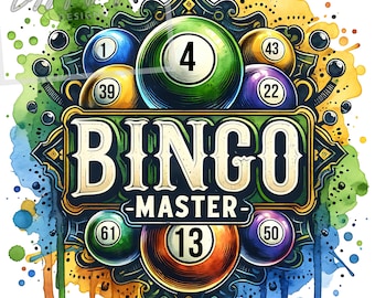 Bingo Master PNG Bingo Lover T-Shirt Sublimation Design Digital Download Png Instant DIGITAL ONLY, Trendy Design, Bingo png, T-shirt Design