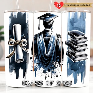 Class of 2025 20 oz Skinny Tumbler Sublimation Design Digital Download PNG Instant DIGITAL ONLY, Graduation Senior Tumbler Wrap