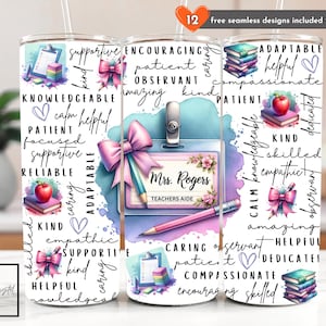 Personalized Teachers Aide Appreciation Gift Tumbler Wrap School Teacher 20 oz Skinny Tumbler Sublimation Design DIGITAL Download PNG