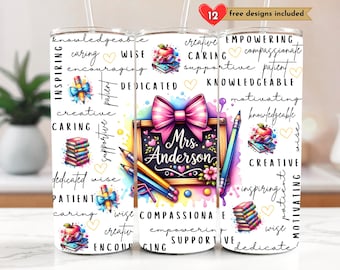 Customizable Teacher Appreciation Gift 20 oz Skinny Tumbler Sublimation Design Digital Download PNG Instant DIGITAL, Teacher Tumbler Wrap