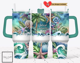 Solo una chica que ama la playa, envoltura de 40 oz, plantillas de diseño de sublimación, 40 oz png DIGITAL, playa océano png, diseño de vaso de 40 oz con asa