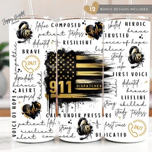 911 Dispatcher Tumbler Wrap PNG, Thin Yellow Line First Responder 20 oz Skinny Tumbler Sublimation Design, 911 Dispatcher Gift Download