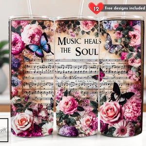 Vintage Music Heals The Soul Tumbler Wrap, 20 oz Skinny Tumbler Music Lover Sublimation Design Digital Download PNG Instant DIGITAL ONLY
