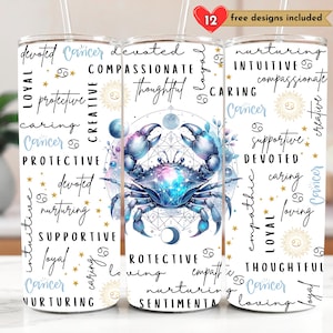 Znak zodiaku Rak 20 oz Skinny Tumbler Astrologia Sublimacja Projekt Cyfrowe pobieranie PNG Natychmiastowe CYFROWE, Niebiański Zodiak Tumbler Wrap