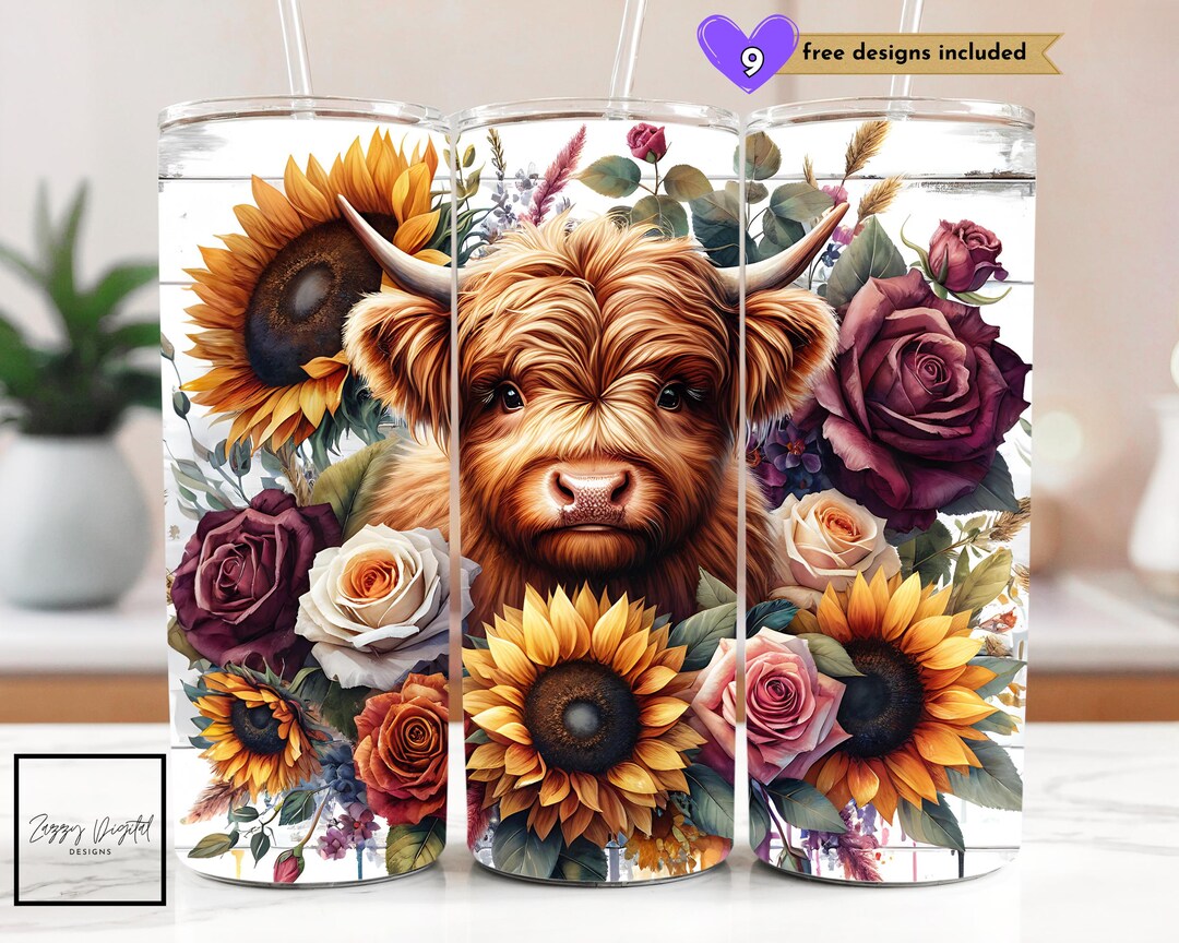 Highland Cow 20 Oz Skinny Tumbler Sublimation Design Digital Download ...