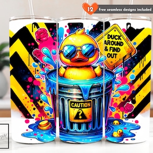 Duck Around & Find Out Funny Rubber Duck Tumbler Wrap, 20 oz Skinny Tumbler Sublimation Design Digital Download PNG, Trendy Tumbler Wrap