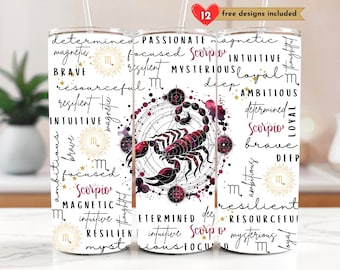 Scorpio Zodiac Sign 20 oz Skinny Tumbler Astrology Sublimation Design Digital Download PNG Instant DIGITAL, Celestial Zodiac Tumbler Wrap