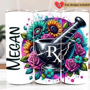 Gepersonaliseerde apotheker waardering 20 oz magere beker sublimatie ontwerp digitale download PNG Instant DIGITAL, RX cadeau, beker wrap