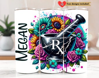 Personalized Pharmacist Appreciation 20 oz Skinny Tumbler Sublimation Design Digital Download PNG Instant DIGITAL, RX Gift, Tumbler Wrap