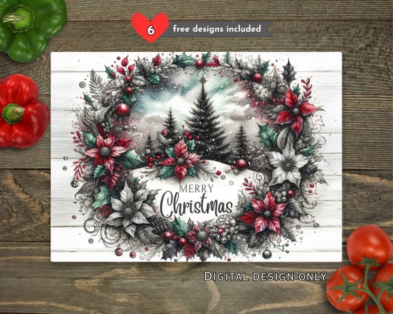 Vintage Merry Christmas Sublimation Cutting Board Design, Christmas Cutting Board PNG, Winter Cutting Board File Digital Design Download