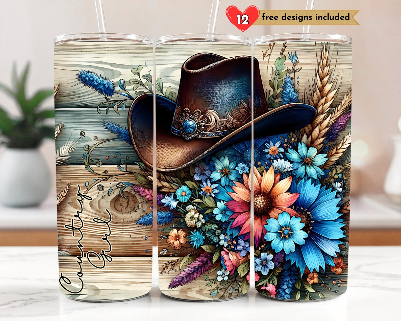 Country Girl Floral 20 Oz Skinny Tumbler Sublimation Design Digital ...