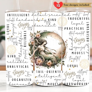 Virgo Zodiac Sign 20 oz Skinny Tumbler Astrology Sublimation Design Digital Download PNG Instant DIGITAL, Celestial Zodiac Tumbler Wrap