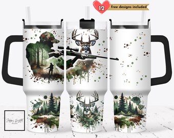 Camo Deer Hunting Season 40 oz Tumbler Sublimation Camouflage Design Digital Download PNG Instant DIGITAL ONLY, Tumbler with Handle Wrap