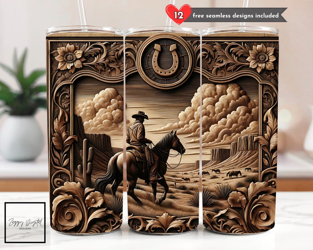 3D Rustic Western Cowboy Tumbler Wrap, Country Western Horse 20 Oz ...
