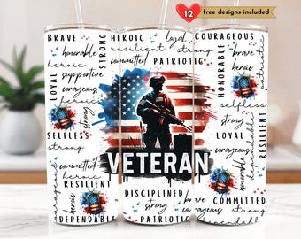 20 Unze Skinny Tumbler Sublimation Design Digitaler Download PNG Instant DIGITAL, Military American Flagge Tumbler Wrap