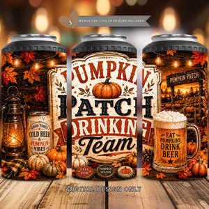 Pumpkin Patch Drinking Team PNG, Fall 4-in-1 Can Cooler Wrap Sublimation, Autumn Beer Lover Design, Pumpkin Farm Can Cooler PNG Download