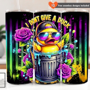 I Don&#39;t Give A Duck Tumbler Wrap, Funny Rubber Duck 20 oz Skinny Tumbler Sublimation Design Digital Download Duck PNG Instant DIGITAL ONLY