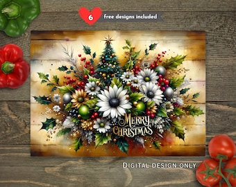 Tabla de cortar de vidrio para cocina navideña (PNG), diseño de tabla de cortar de cocina navideña por sublimación, tabla de cortar de invierno (PNG)