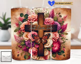 Faith Over Fear 20 oz Skinny Tumbler Sublimation Design Digital Download PNG Instant DIGITAL ONLY, Christian Tumbler Wrap, Faith png