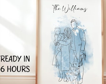 One Line Drawing, Custom Family Gift, Digital Couple Portrait, Custom One Line Drawing, Line Art From Photo, One Line Drawing For Him