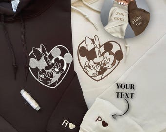 Camiseta bordada a juego personalizada de Mickey y Minnie, sudadera con capucha bordada personalizada de Mickey y Minnie, camiseta personalizada de Disney, camiseta para parejas