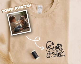 Custom Line Art Portrait T-Shirt & Hoodie, Personalized Embroidered Photo Gift, Birthday Gift, Custom Portrait Embroidered Tee, Friends Gift