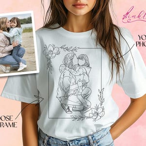 Custom Mom Daughter Line Art Shirt, Custom Line Art Shirt, Custom Drawing Shirt, Outline Photo Shirt, Portrait From Photo, Personalized Gift