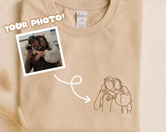 Benutzerdefiniertes T-Shirt mit Bildstickerei, personalisiertes besticktes T-Shirt, benutzerdefiniertes Fotoportrait bestickt, passendes Sweatshirt für Paare, Hochzeit