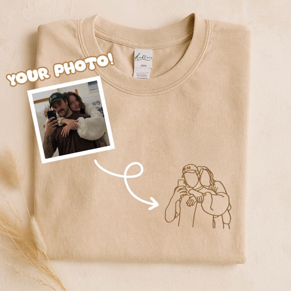 Custom Picture embroidered T-Shirt, Personalized Embroidered t-shirt, Custom photo portrait embroidered, Couple matched sweatshirt, wedding