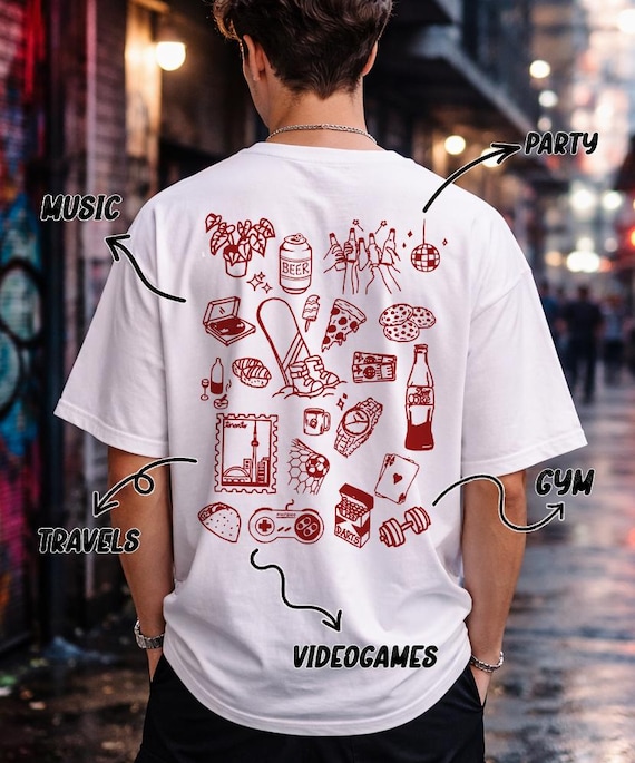 Your Custom Design Personality T-Shirt, ''This Is Me Doodle'' Custom Tee, Personalized Icons T Shirt, Custom Hobby Drawing Shirt