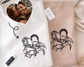 Valentine Couple embroidered T-Shirt, Matching Couple Embroidered Portrait, Valentines Day Gift custom, Custom Photo Valentine Embroidery