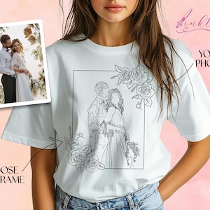 Custom Wedding Line Art Shirt, Custom Line Art Shirt, Custom Drawing Shirt, Outline Photo Shirt, Portrait From Photo, Personalized Gift