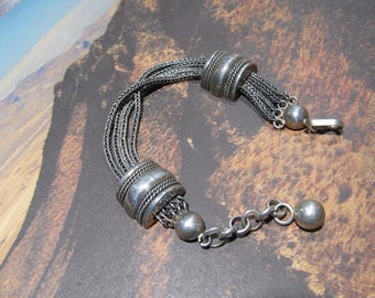 Vintage Antique Silver foxtail multi link Kamari Bracelet with Orb fob 950 Silver 9f46